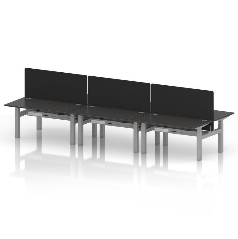Air Back-to-Back Height Adjustable Bench Desk - 6 Person with Black Straight Screen