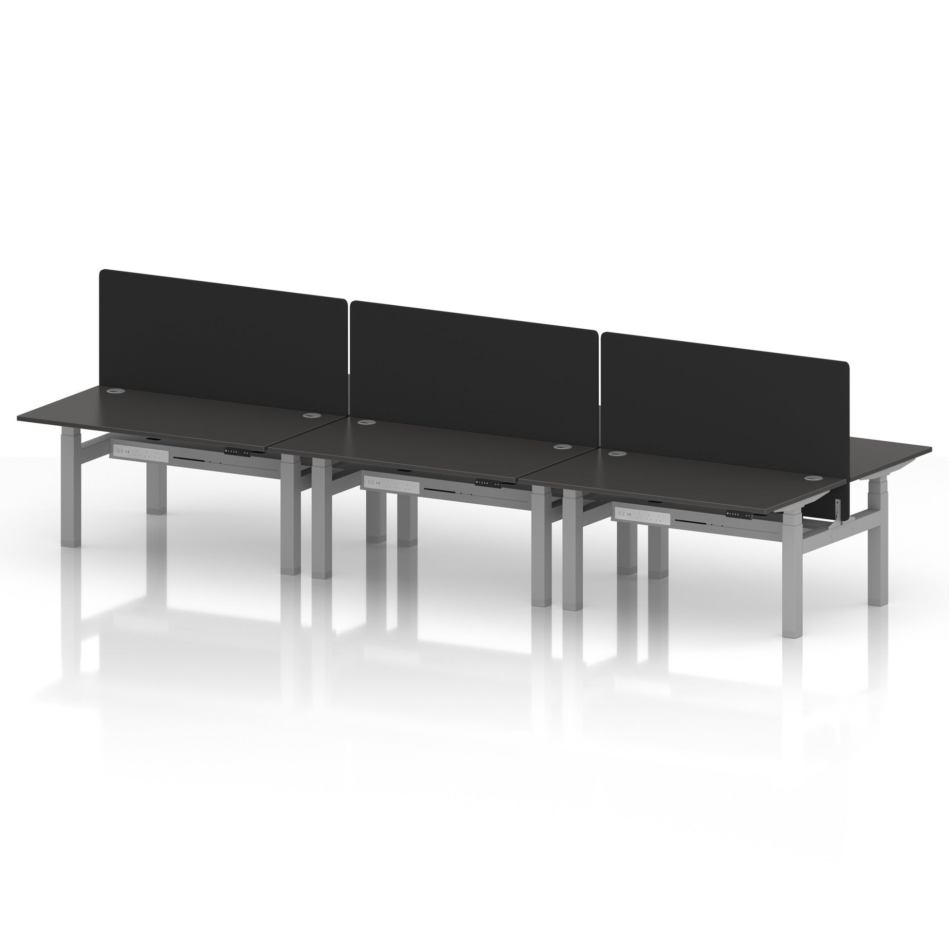 Air Back-to-Back Height Adjustable Bench Desk - 6 Person with Black Straight Screen