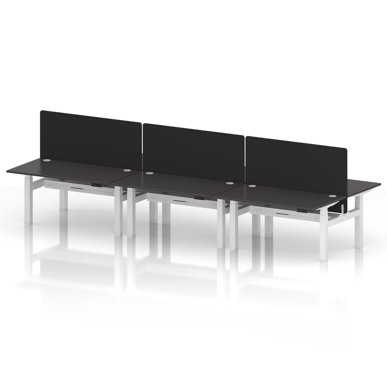 Air Back-to-Back Height Adjustable Bench Desk - 6 Person with Black Straight Screen