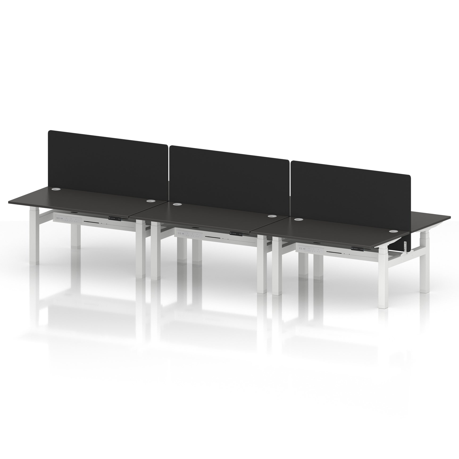 Air Back-to-Back Height Adjustable Bench Desk - 6 Person with Black Straight Screen
