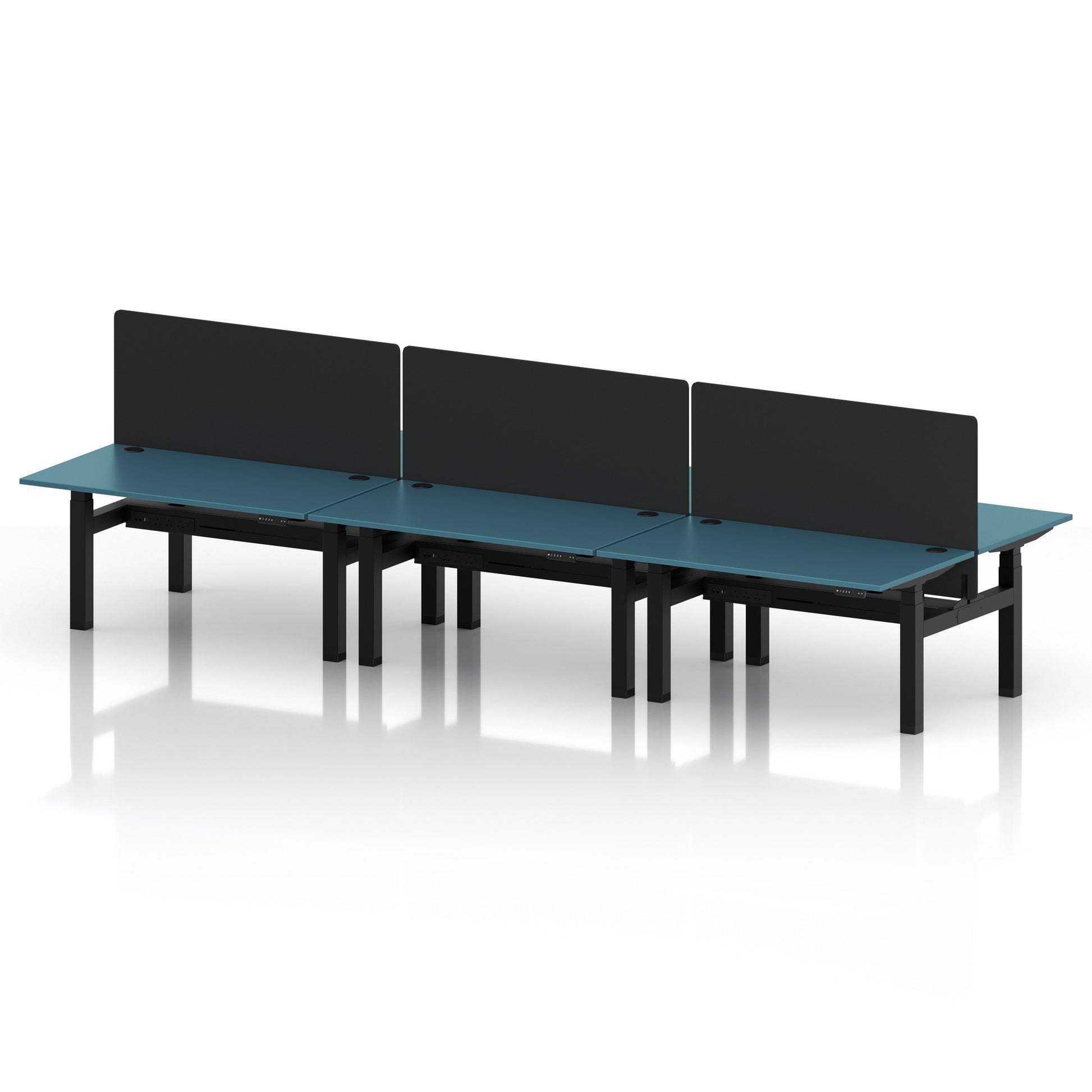 Air Back-to-Back Height Adjustable Bench Desk - 6 Person with Black Straight Screen