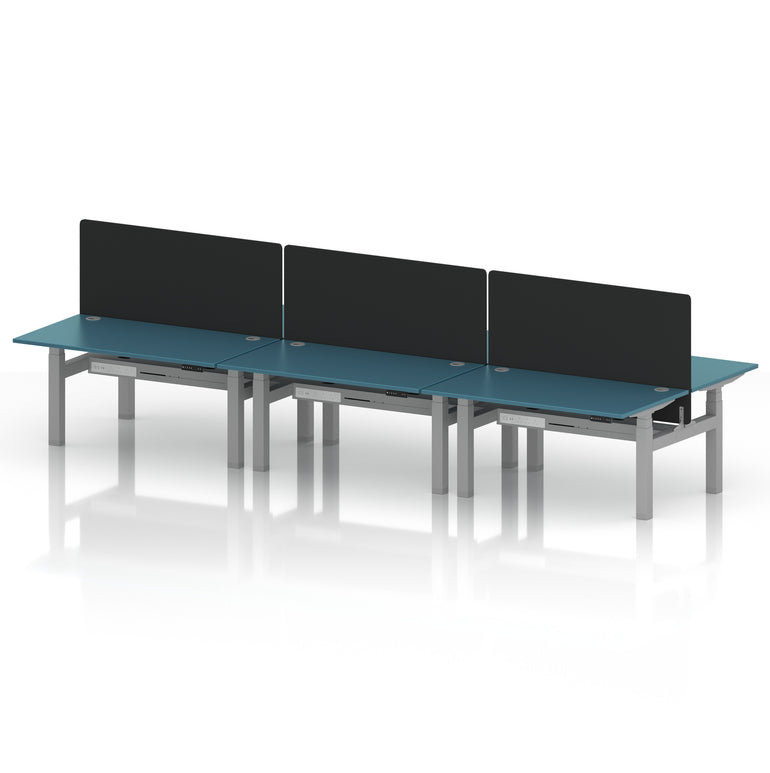 Air Back-to-Back Height Adjustable Bench Desk - 6 Person with Black Straight Screen