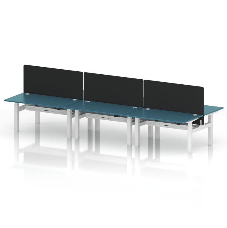 Air Back-to-Back Height Adjustable Bench Desk - 6 Person with Black Straight Screen