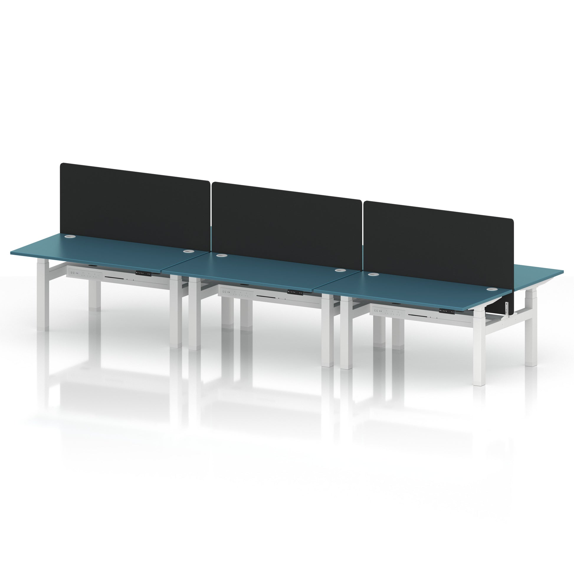Air Back-to-Back Height Adjustable Bench Desk - 6 Person with Black Straight Screen