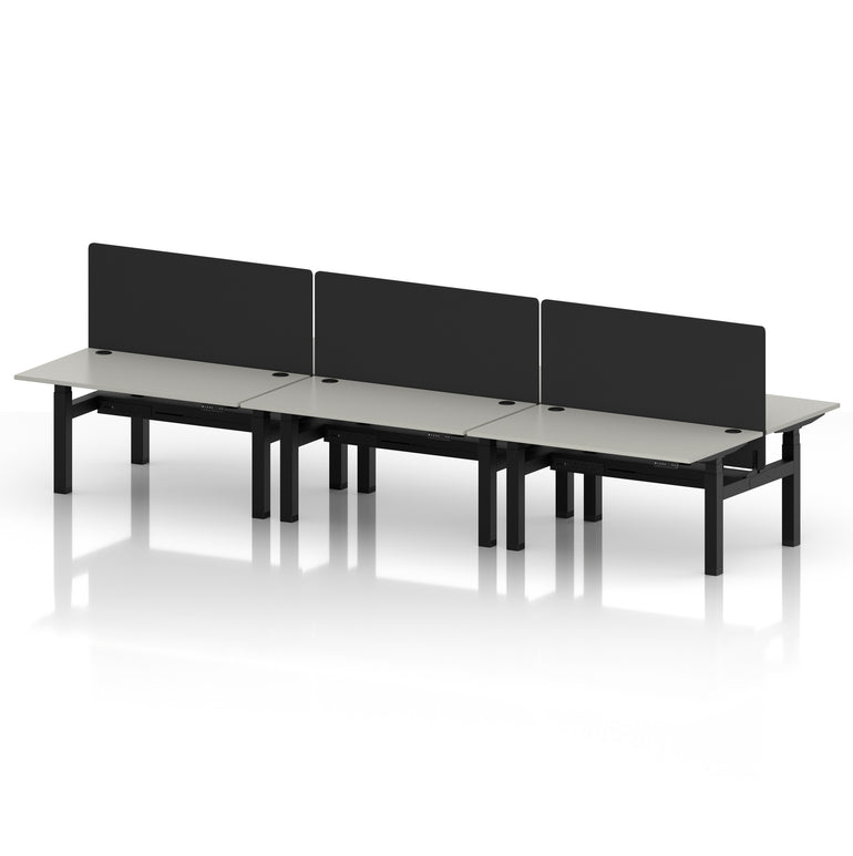 Air Back-to-Back Height Adjustable Bench Desk - 6 Person with Black Straight Screen