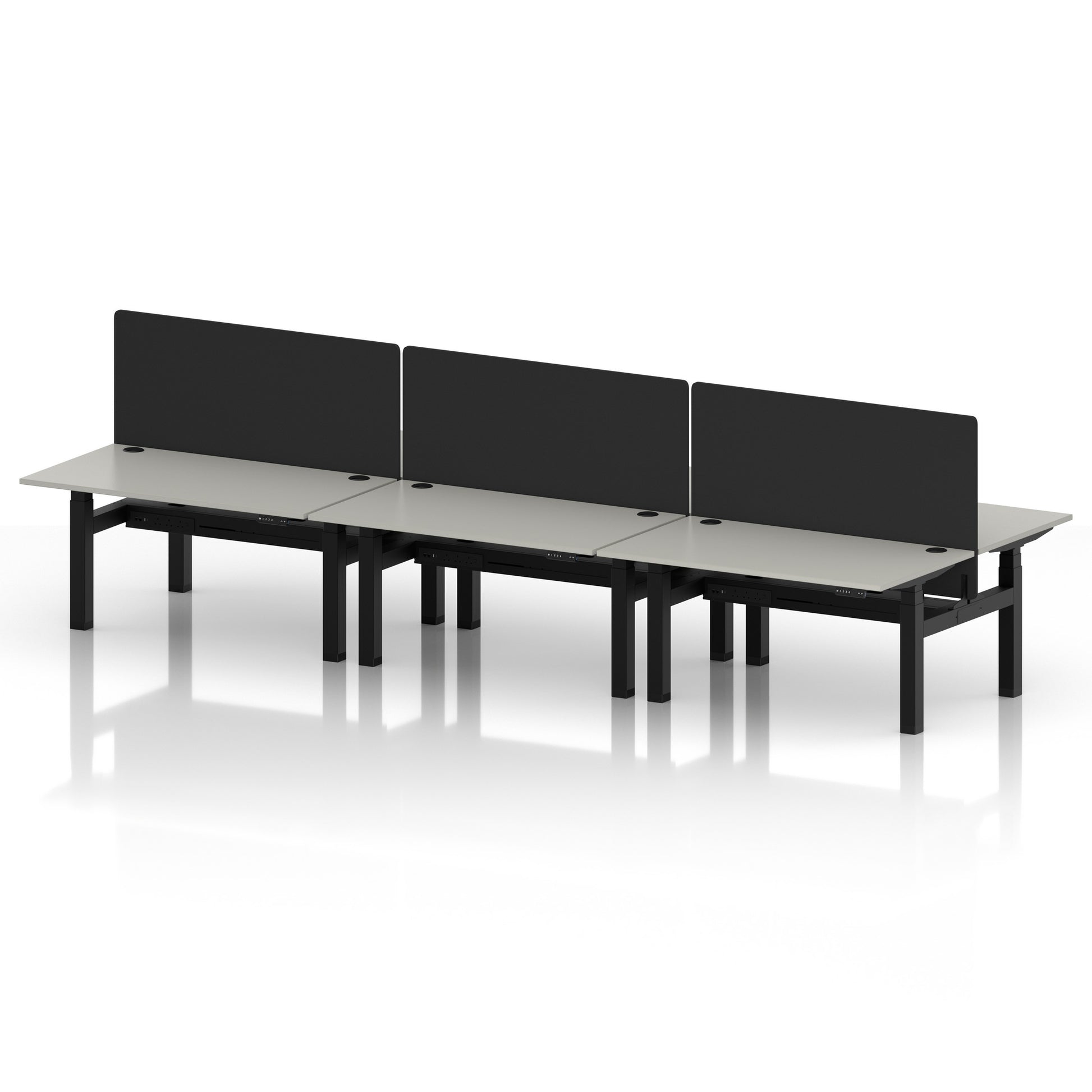Air Back-to-Back Height Adjustable Bench Desk - 6 Person with Black Straight Screen