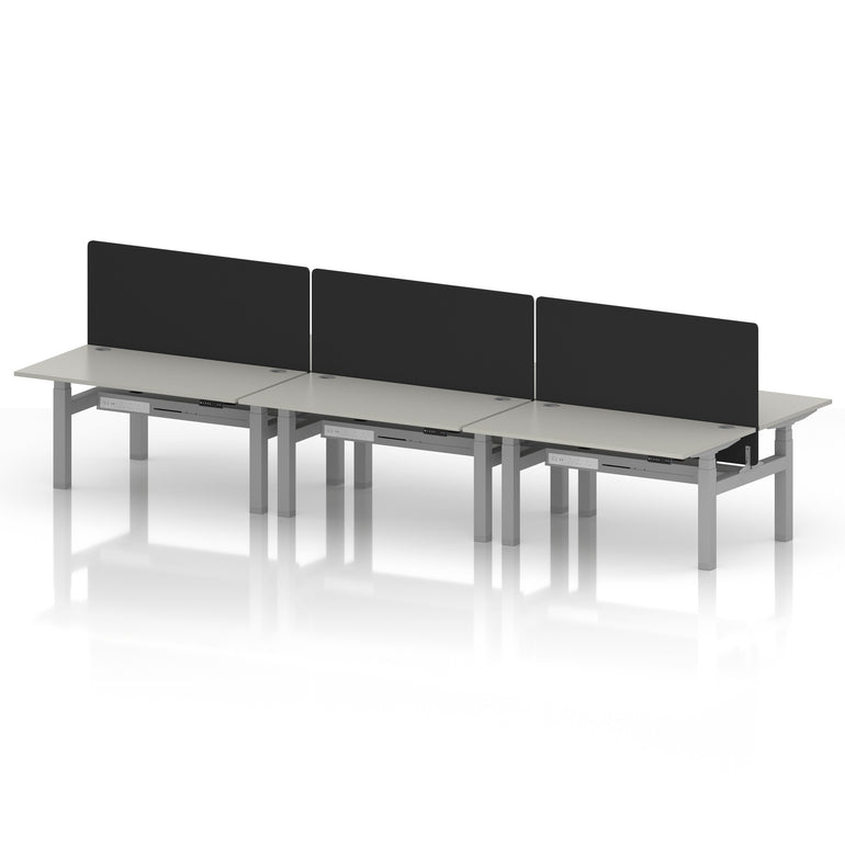 Air Back-to-Back Height Adjustable Bench Desk - 6 Person with Black Straight Screen