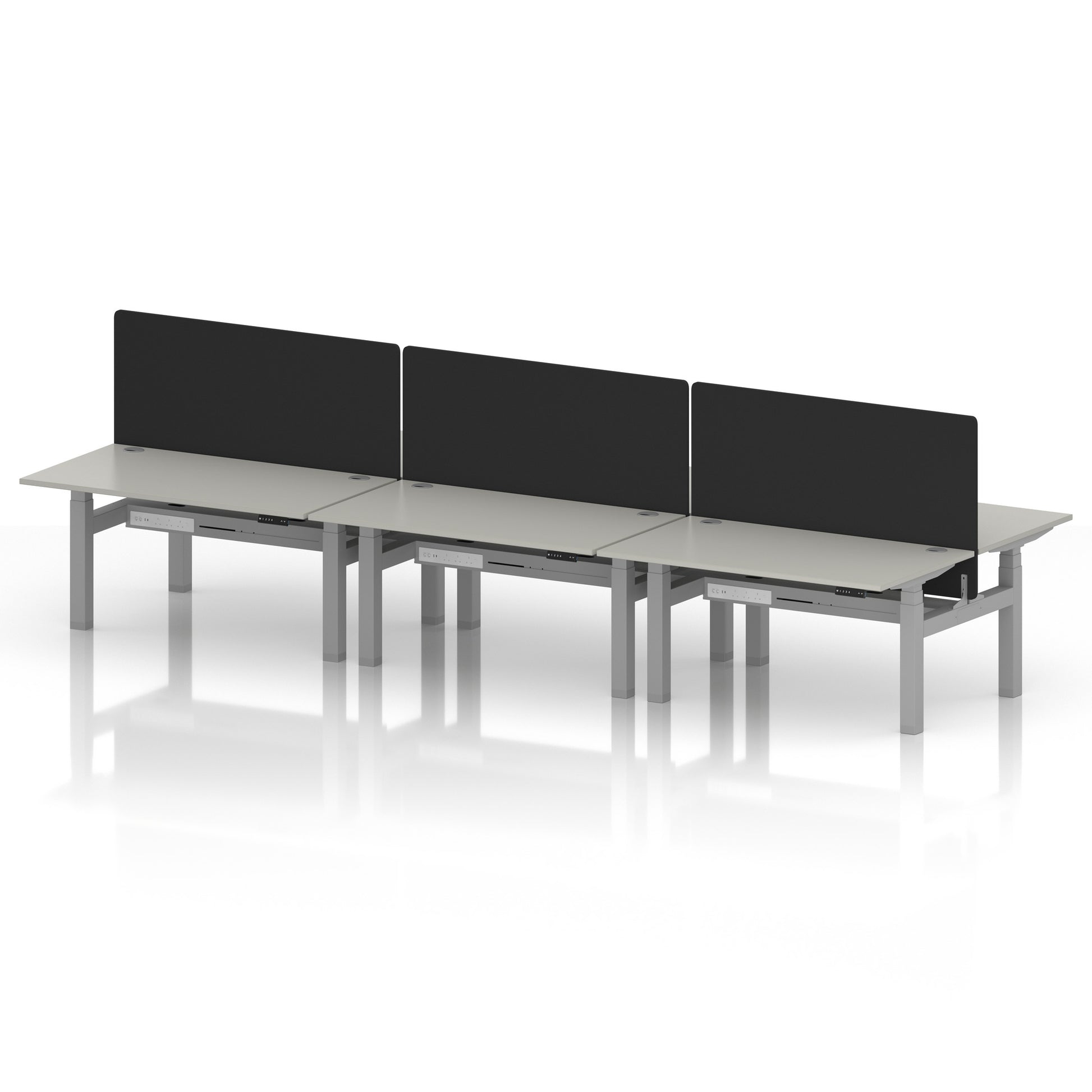 Air Back-to-Back Height Adjustable Bench Desk - 6 Person with Black Straight Screen
