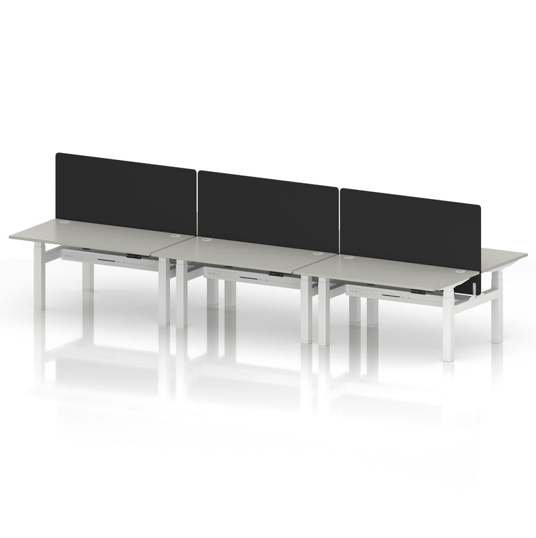 Air Back-to-Back Height Adjustable Bench Desk - 6 Person with Black Straight Screen
