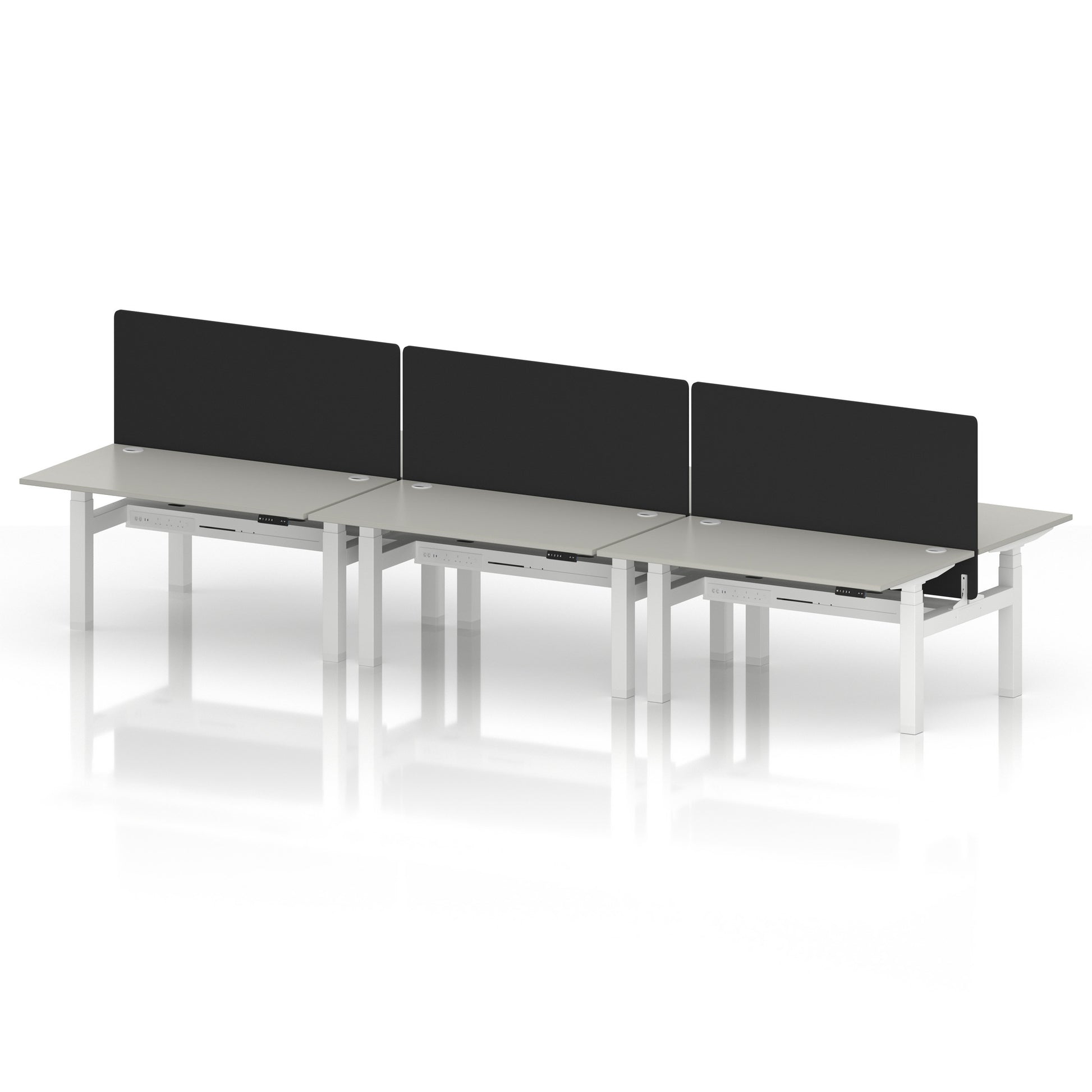 Air Back-to-Back Height Adjustable Bench Desk - 6 Person with Black Straight Screen