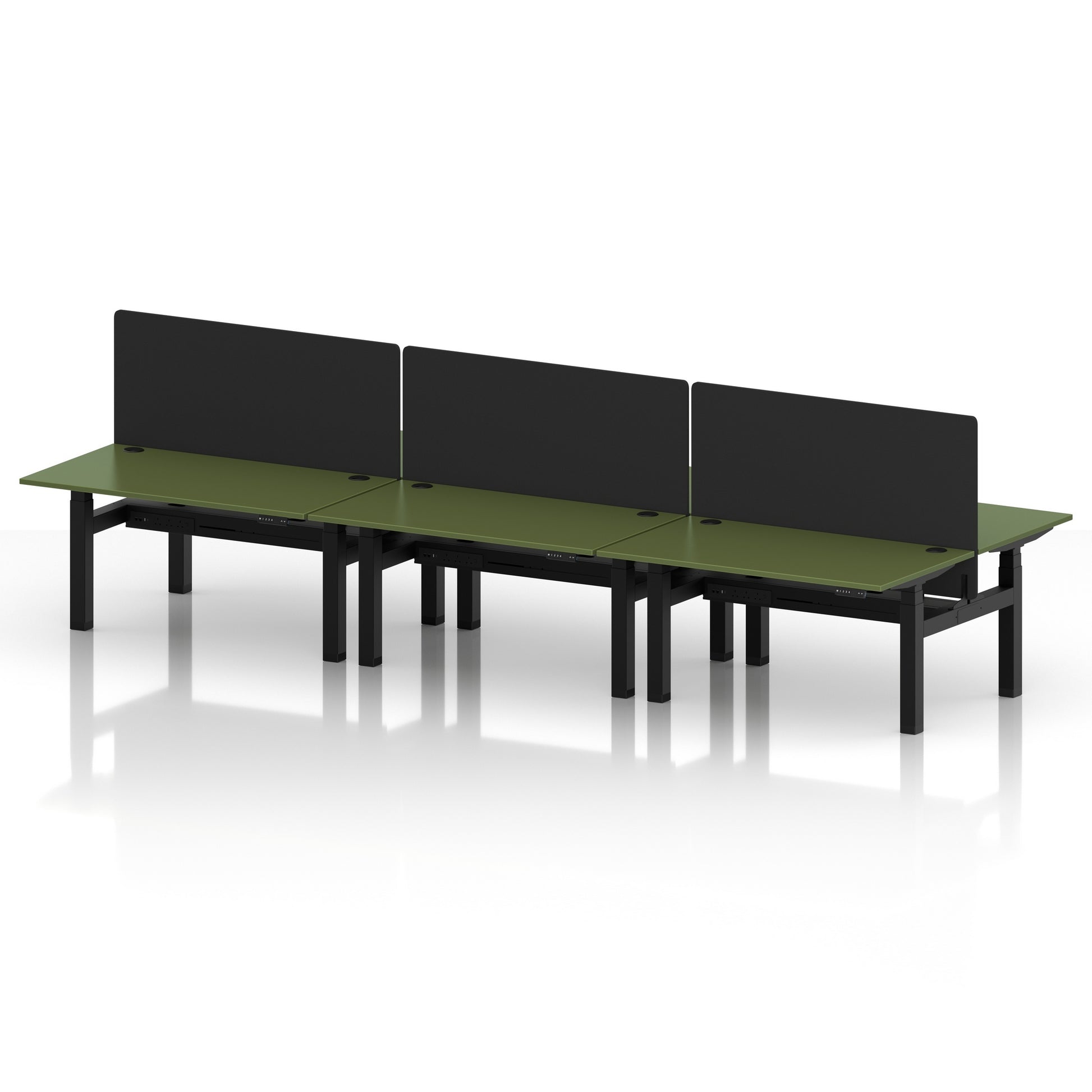 Air Back-to-Back Height Adjustable Bench Desk - 6 Person with Black Straight Screen