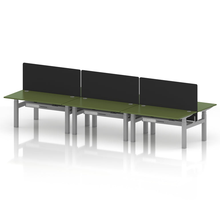 Air Back-to-Back Height Adjustable Bench Desk - 6 Person with Black Straight Screen