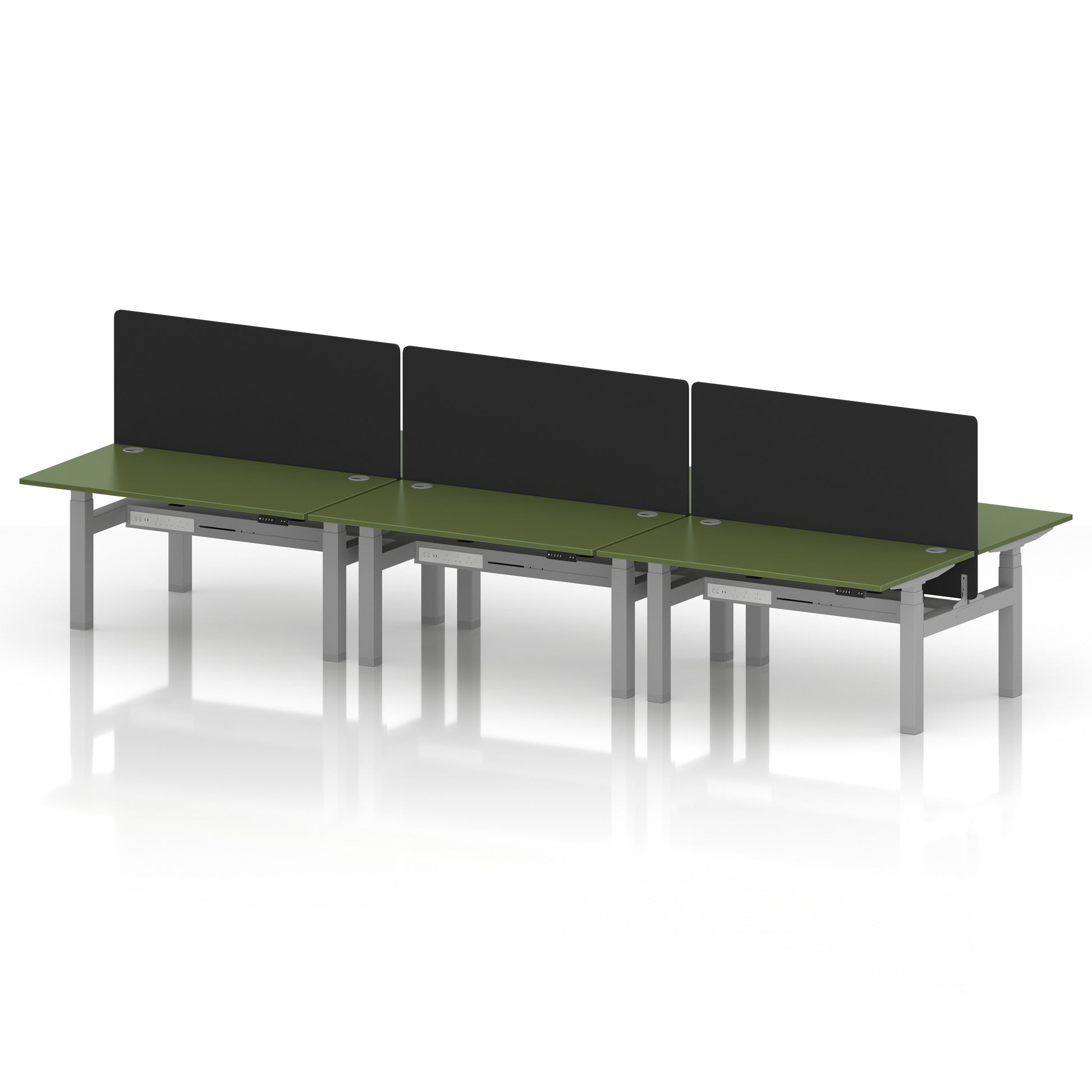 Air Back-to-Back Height Adjustable Bench Desk - 6 Person with Black Straight Screen