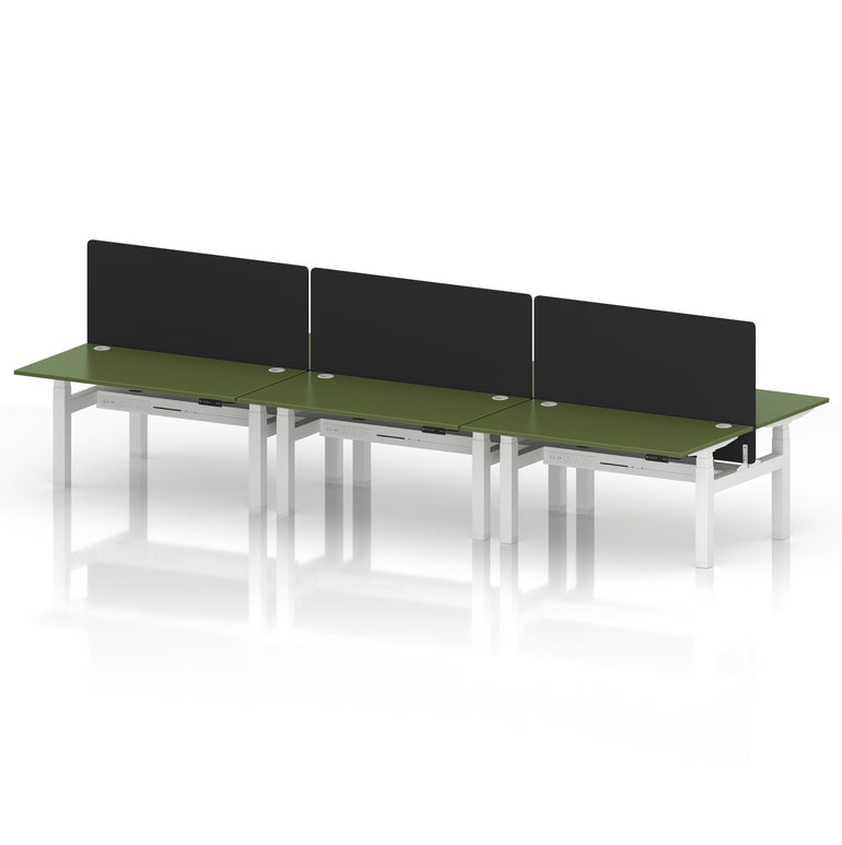 Air Back-to-Back Height Adjustable Bench Desk - 6 Person with Black Straight Screen