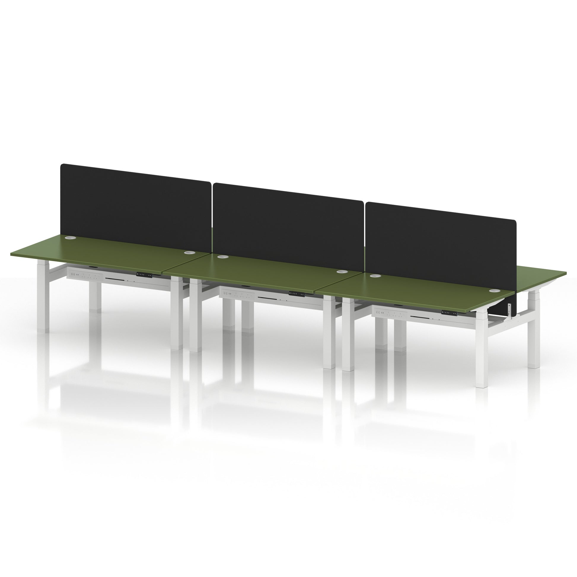 Air Back-to-Back Height Adjustable Bench Desk - 6 Person with Black Straight Screen