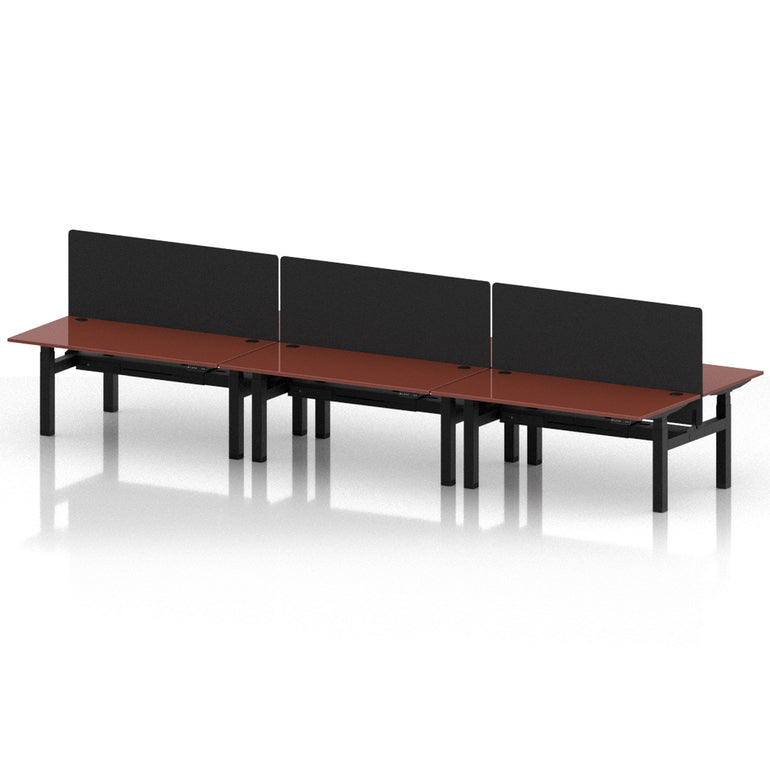 Air Back-to-Back Height Adjustable Bench Desk - 6 Person with Black Straight Screen