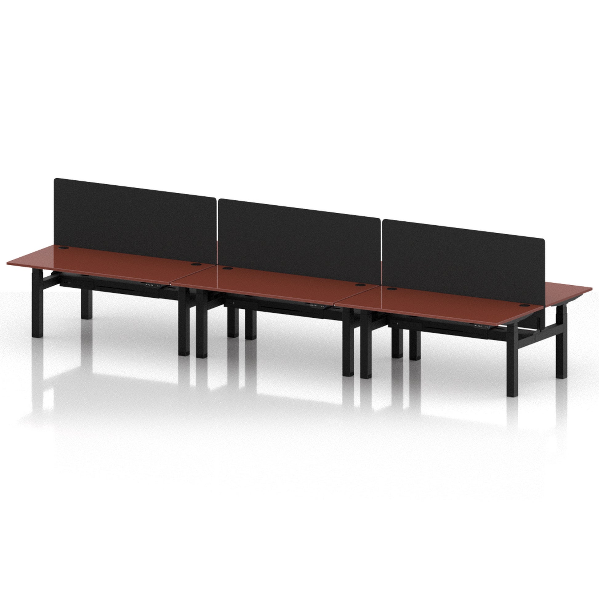 Air Back-to-Back Height Adjustable Bench Desk - 6 Person with Black Straight Screen