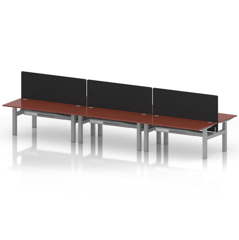 Air Back-to-Back Height Adjustable Bench Desk - 6 Person with Black Straight Screen