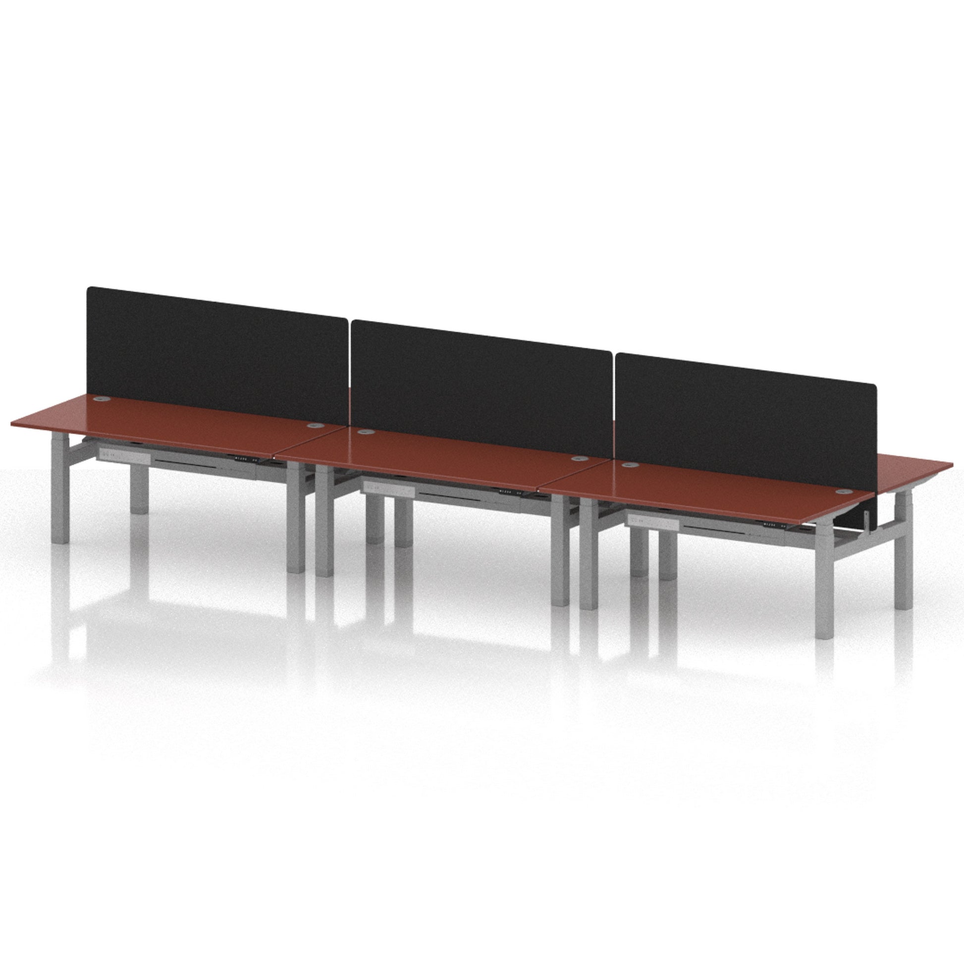 Air Back-to-Back Height Adjustable Bench Desk - 6 Person with Black Straight Screen