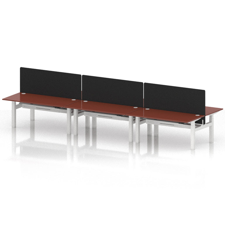 Air Back-to-Back Height Adjustable Bench Desk - 6 Person with Black Straight Screen