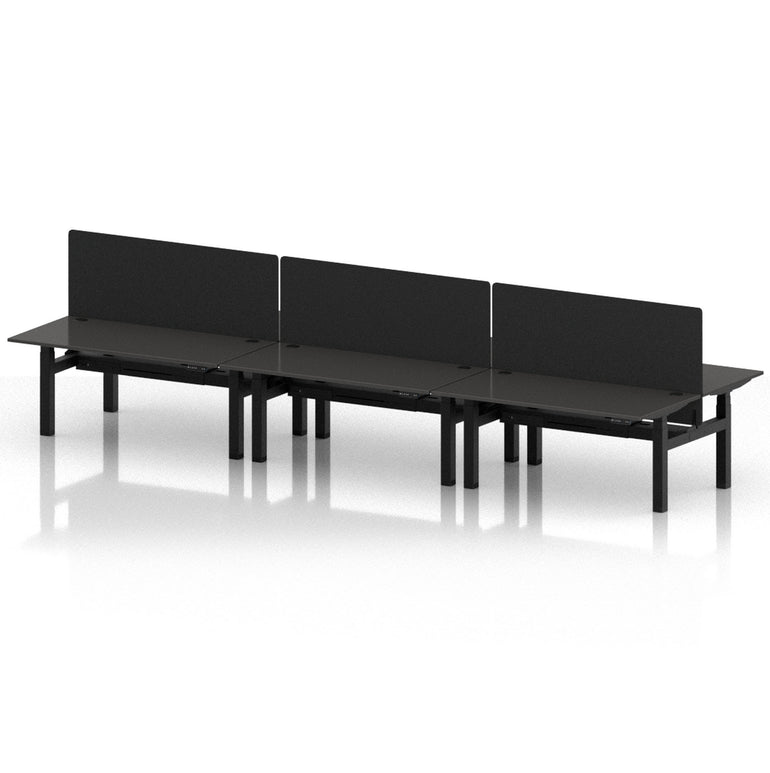 Air Back-to-Back Height Adjustable Bench Desk - 6 Person with Black Straight Screen