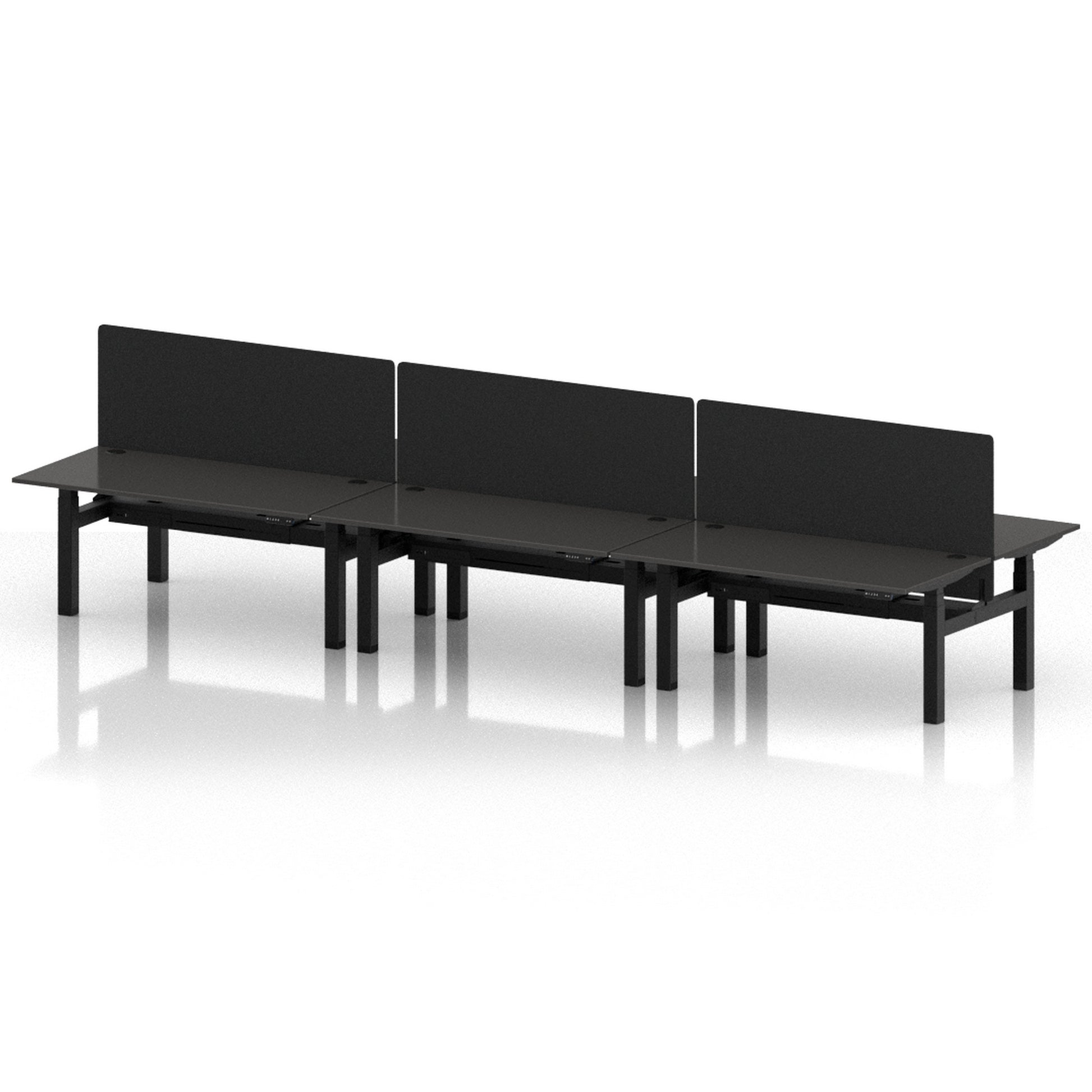 Air Back-to-Back Height Adjustable Bench Desk - 6 Person with Black Straight Screen