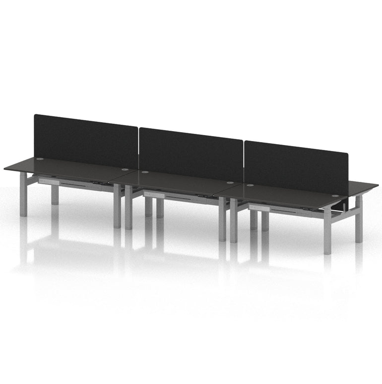 Air Back-to-Back Height Adjustable Bench Desk - 6 Person with Black Straight Screen