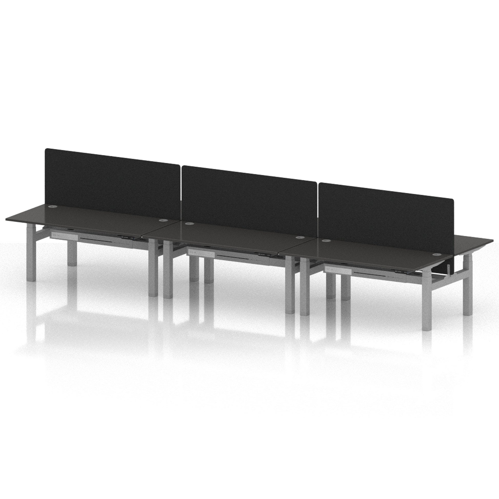 Air Back-to-Back Height Adjustable Bench Desk - 6 Person with Black Straight Screen