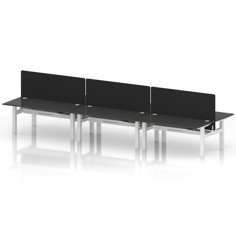 Air Back-to-Back Height Adjustable Bench Desk - 6 Person with Black Straight Screen