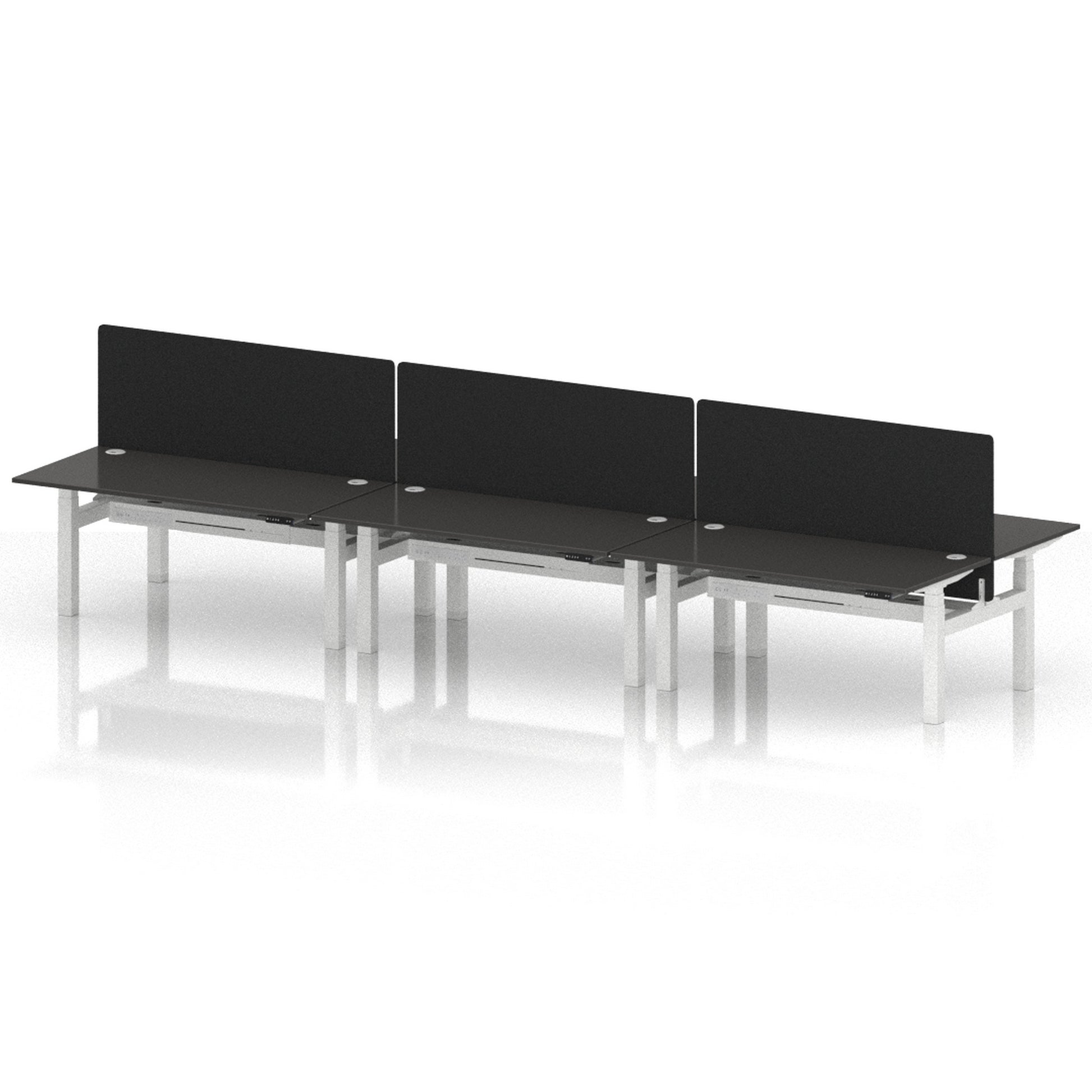 Air Back-to-Back Height Adjustable Bench Desk - 6 Person with Black Straight Screen