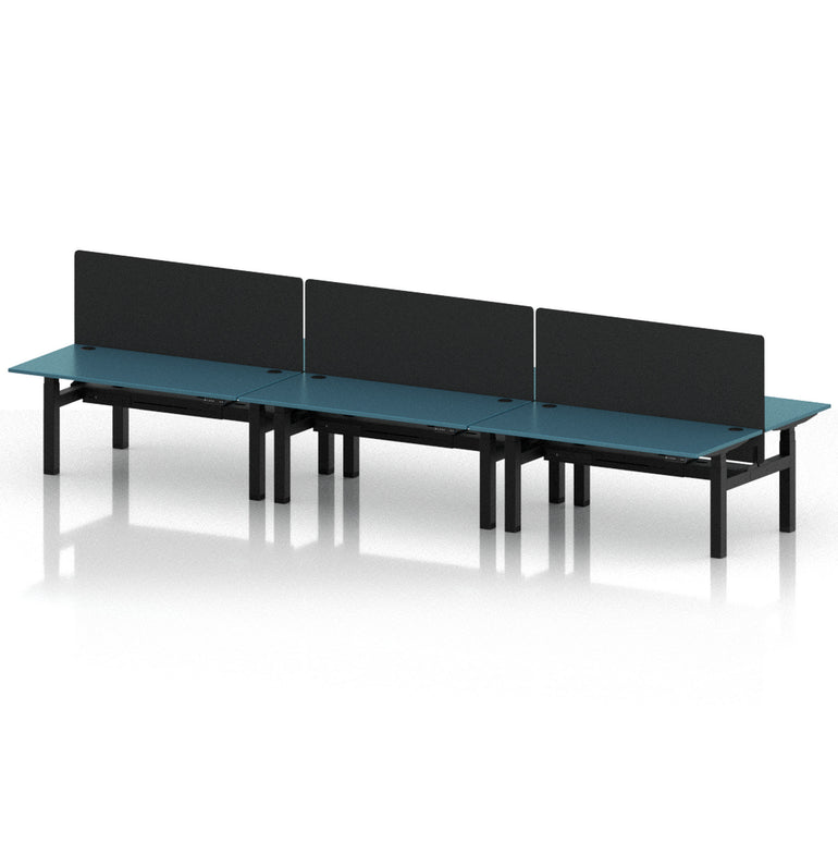 Air Back-to-Back Height Adjustable Bench Desk - 6 Person with Black Straight Screen
