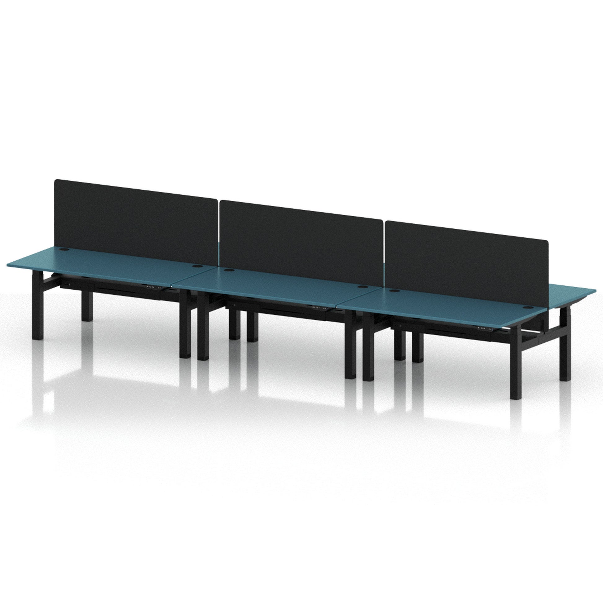 Air Back-to-Back Height Adjustable Bench Desk - 6 Person with Black Straight Screen