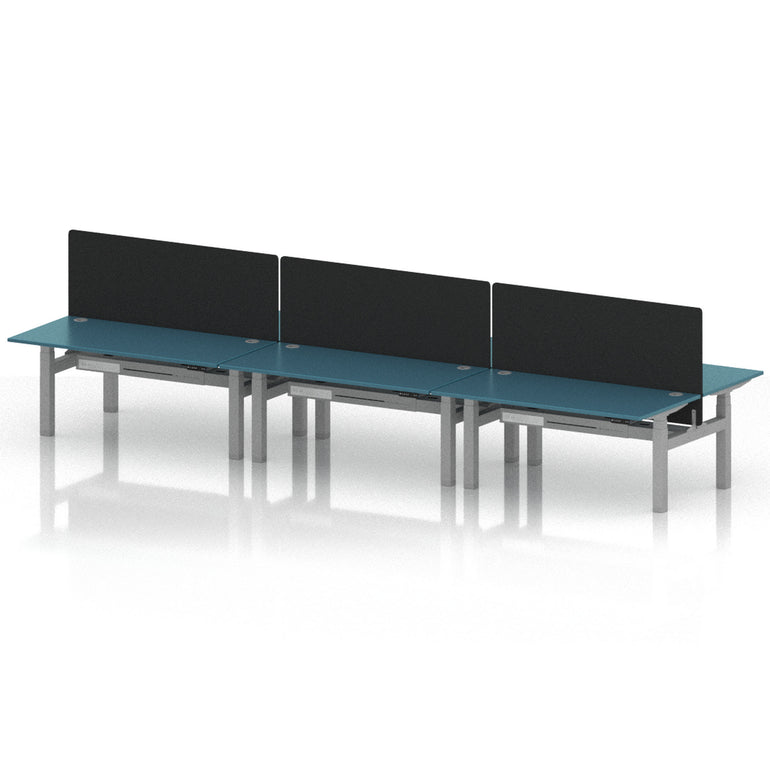 Air Back-to-Back Height Adjustable Bench Desk - 6 Person with Black Straight Screen