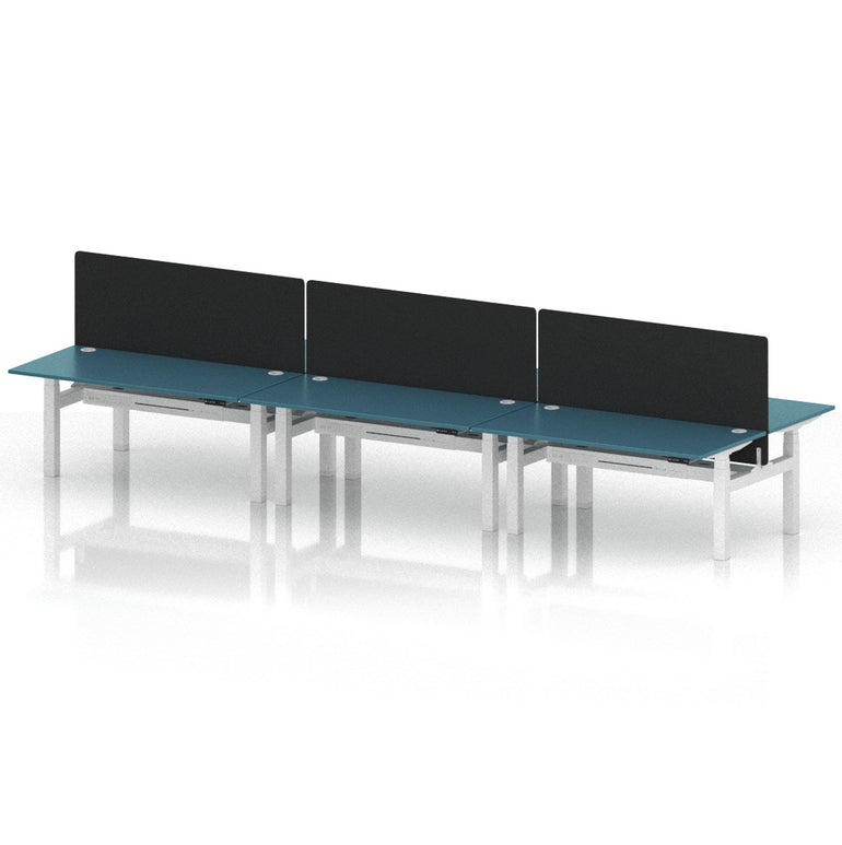 Air Back-to-Back Height Adjustable Bench Desk - 6 Person with Black Straight Screen