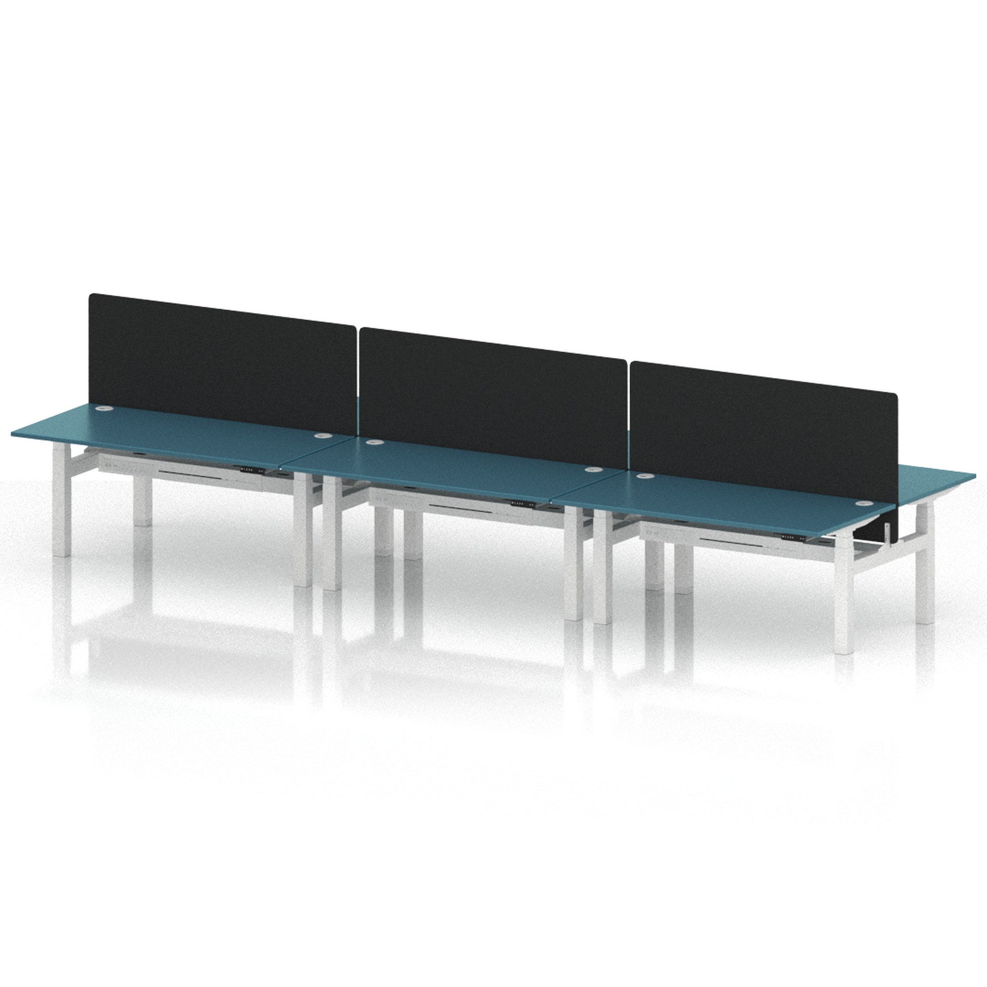 Air Back-to-Back Height Adjustable Bench Desk - 6 Person with Black Straight Screen