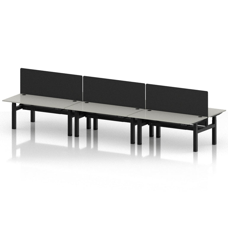 Air Back-to-Back Height Adjustable Bench Desk - 6 Person with Black Straight Screen