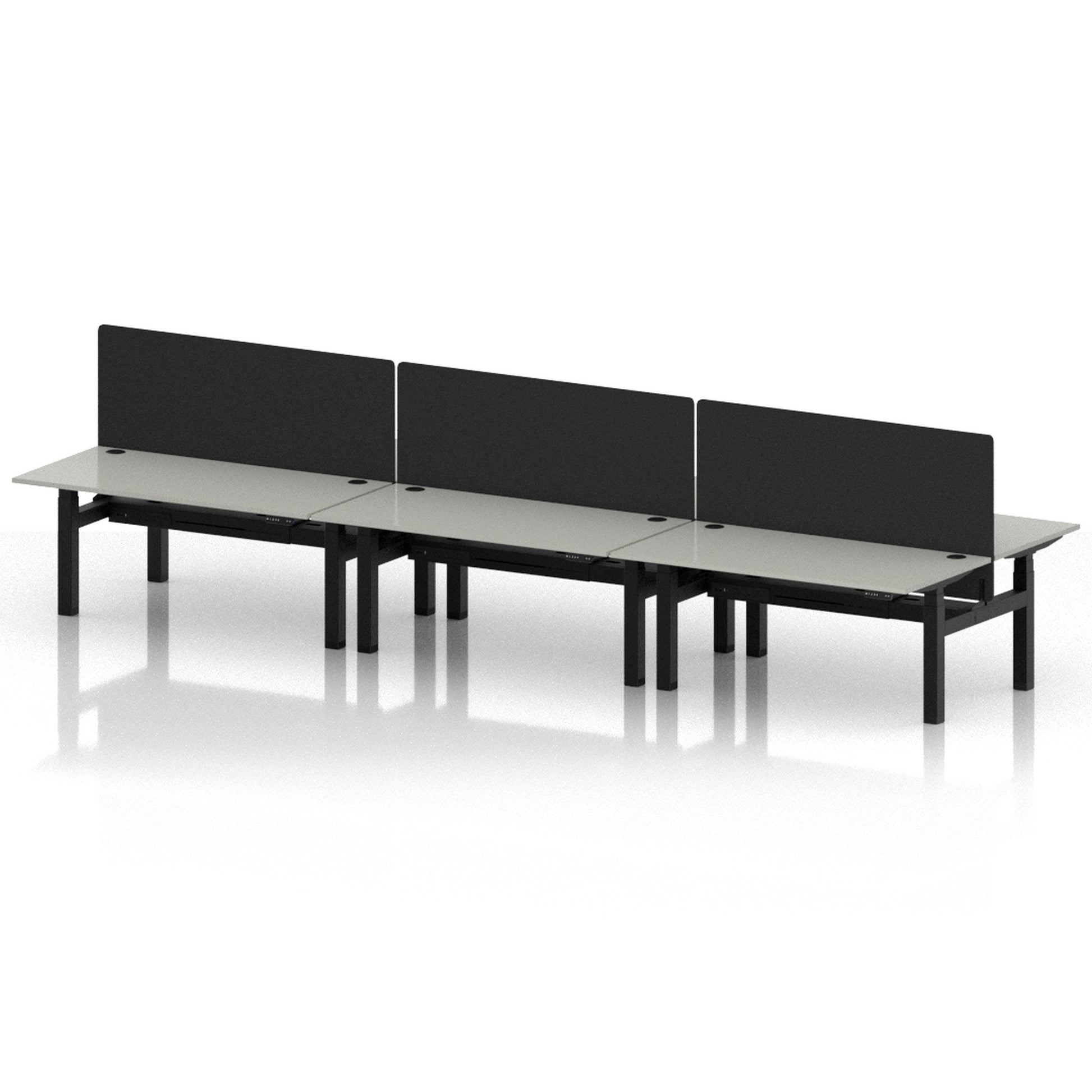 Air Back-to-Back Height Adjustable Bench Desk - 6 Person with Black Straight Screen