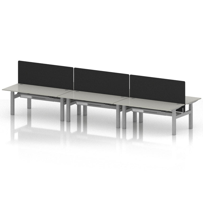 Air Back-to-Back Height Adjustable Bench Desk - 6 Person with Black Straight Screen