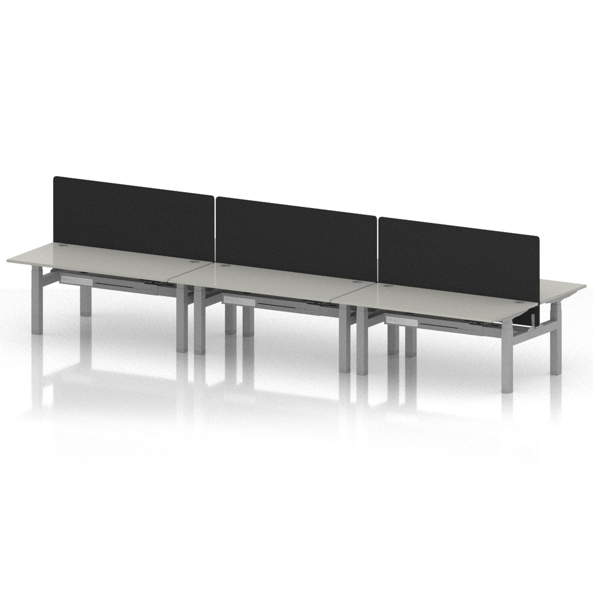 Air Back-to-Back Height Adjustable Bench Desk - 6 Person with Black Straight Screen