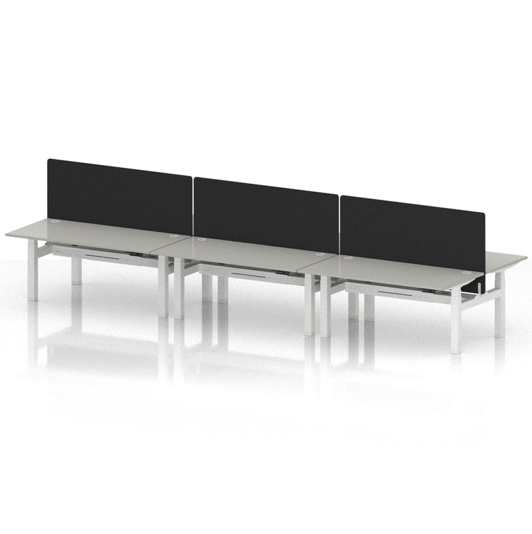 Air Back-to-Back Height Adjustable Bench Desk - 6 Person with Black Straight Screen