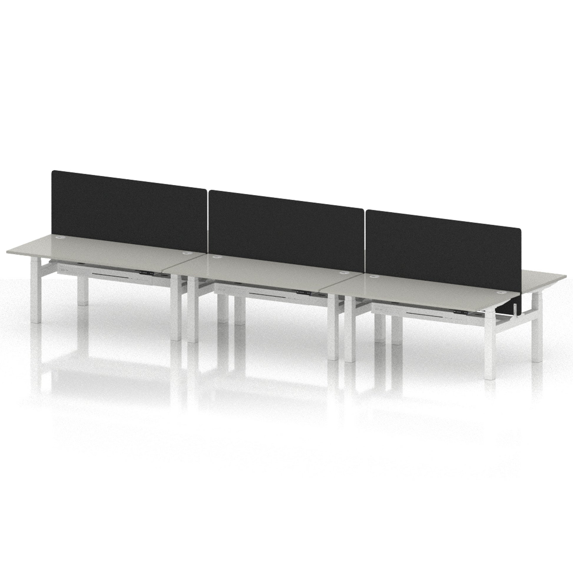 Air Back-to-Back Height Adjustable Bench Desk - 6 Person with Black Straight Screen