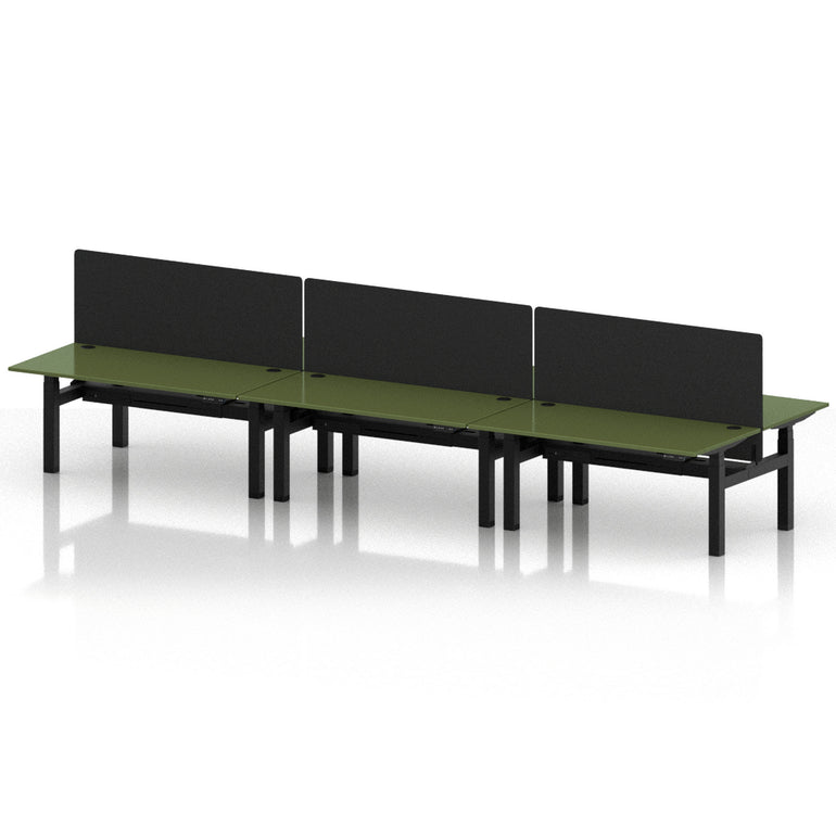 Air Back-to-Back Height Adjustable Bench Desk - 6 Person with Black Straight Screen