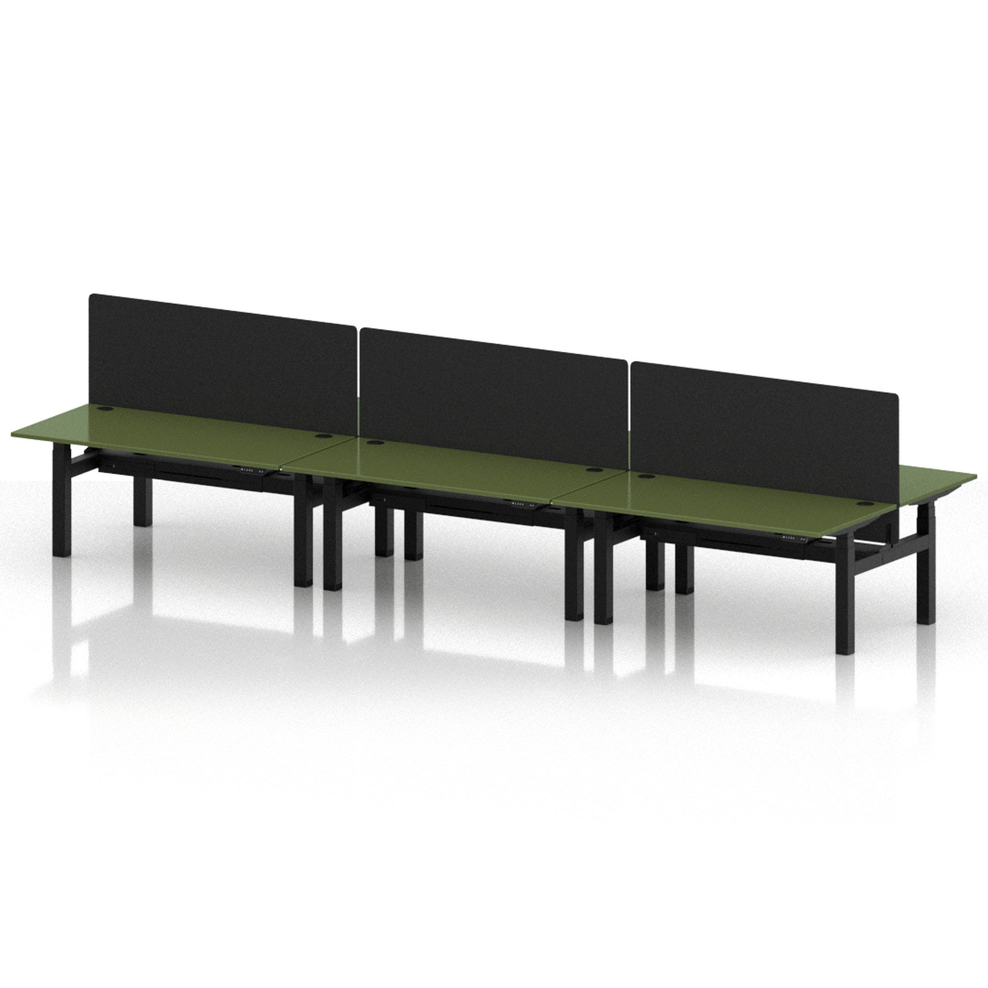 Air Back-to-Back Height Adjustable Bench Desk - 6 Person with Black Straight Screen