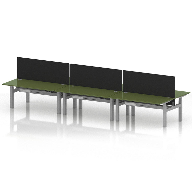 Air Back-to-Back Height Adjustable Bench Desk - 6 Person with Black Straight Screen