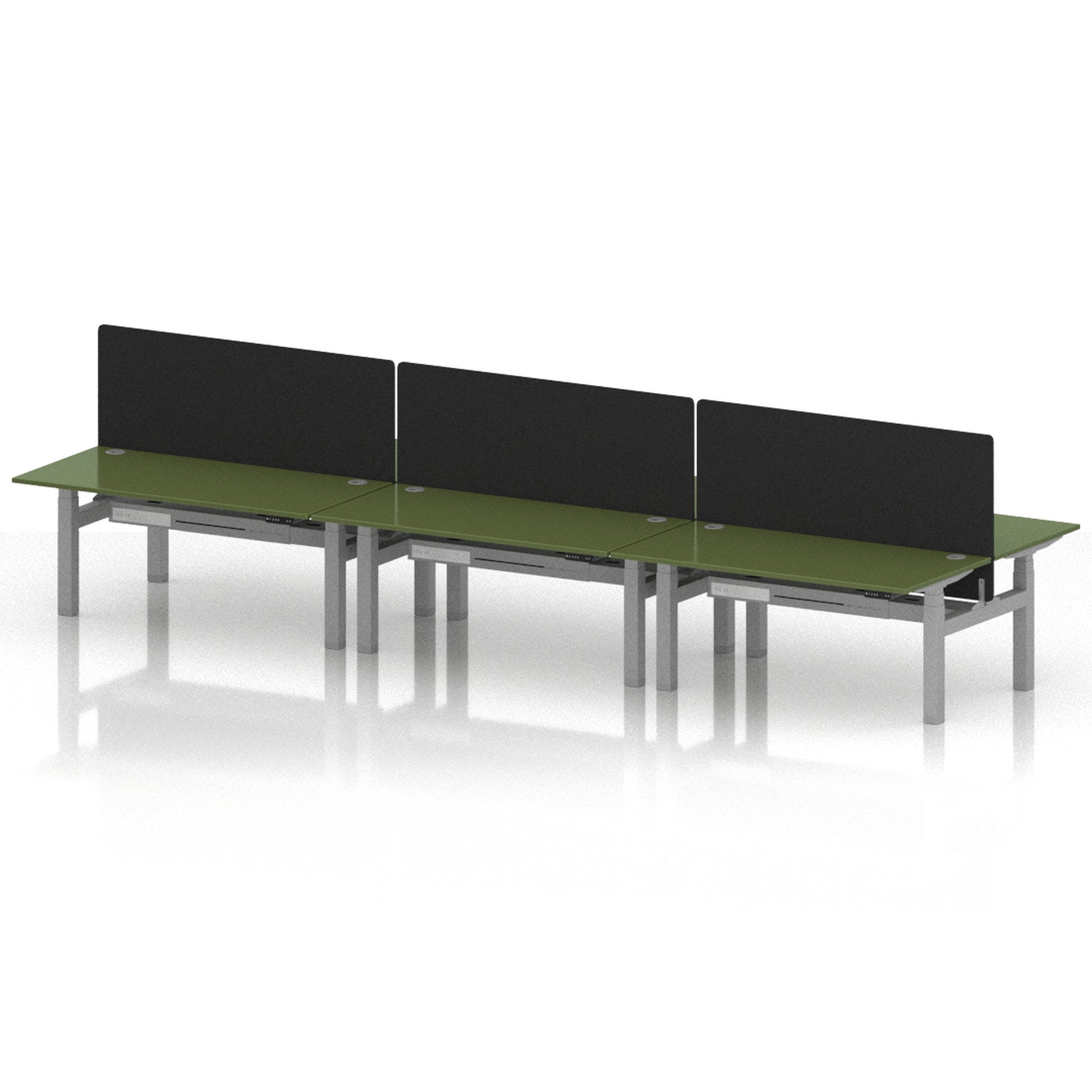 Air Back-to-Back Height Adjustable Bench Desk - 6 Person with Black Straight Screen
