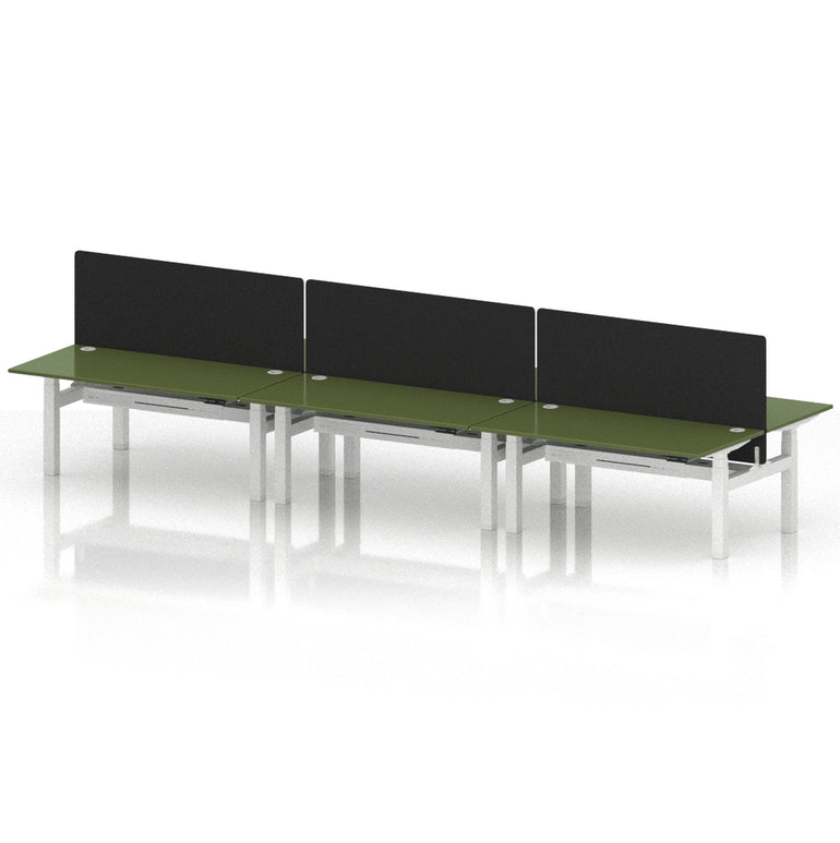 Air Back-to-Back Height Adjustable Bench Desk - 6 Person with Black Straight Screen