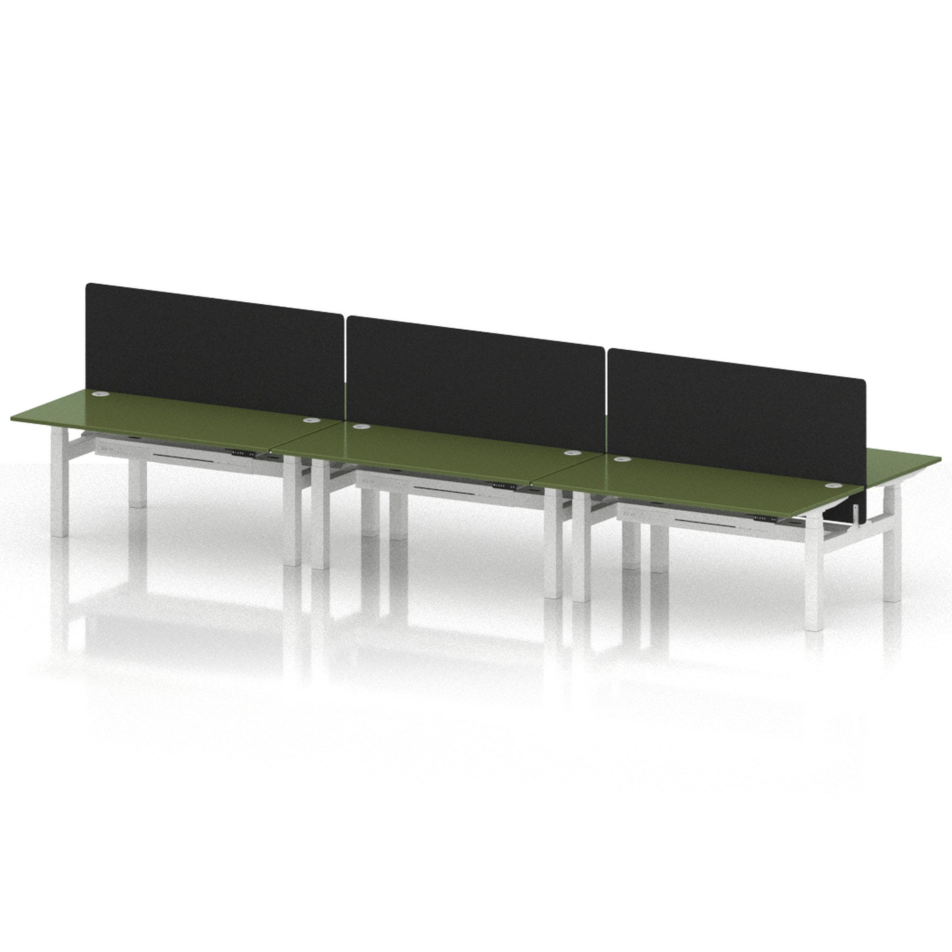 Air Back-to-Back Height Adjustable Bench Desk - 6 Person with Black Straight Screen