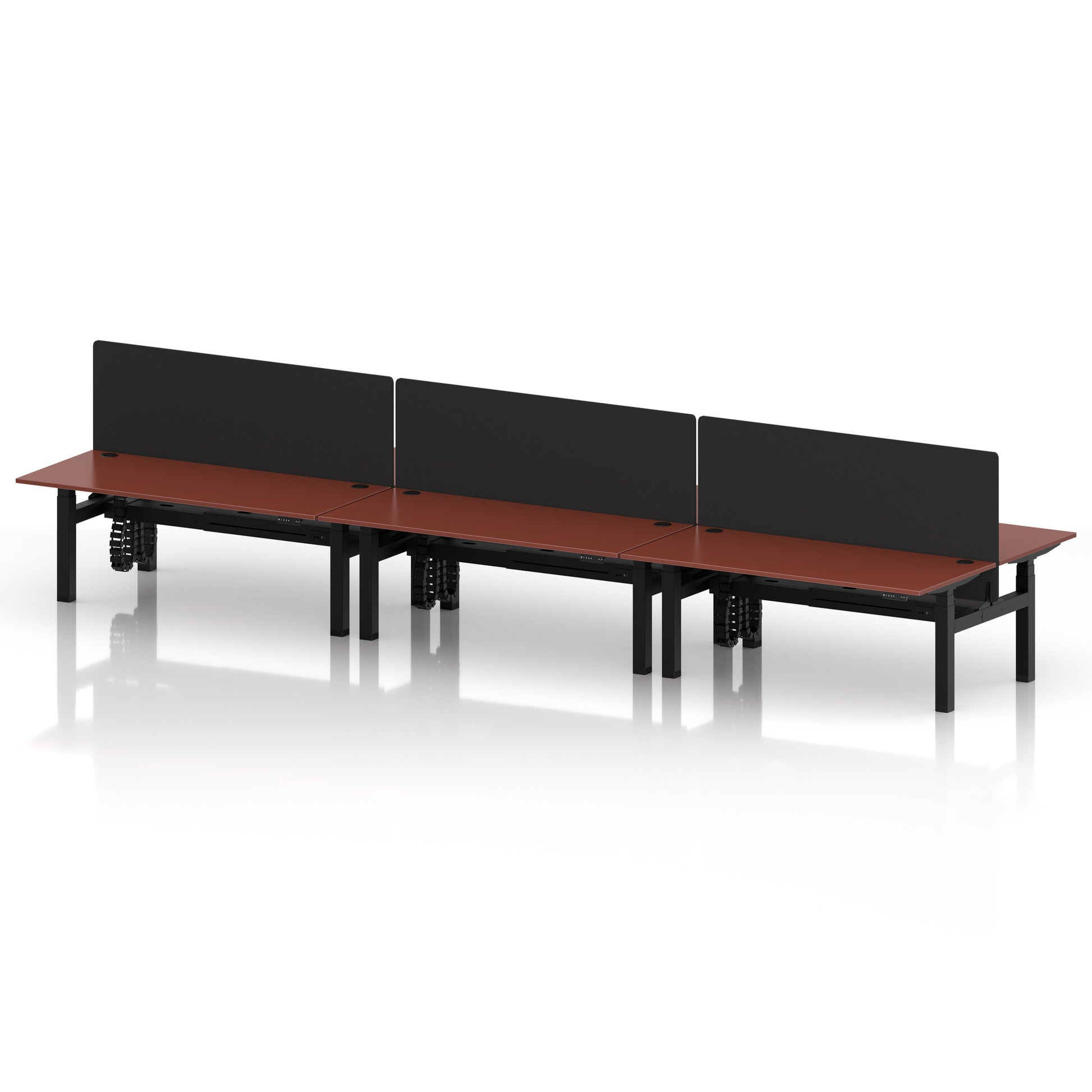 Air Back-to-Back Height Adjustable Bench Desk - 6 Person with Black Straight Screen