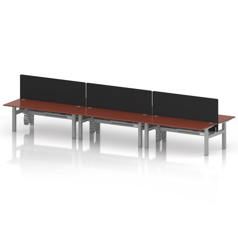 Air Back-to-Back Height Adjustable Bench Desk - 6 Person with Black Straight Screen