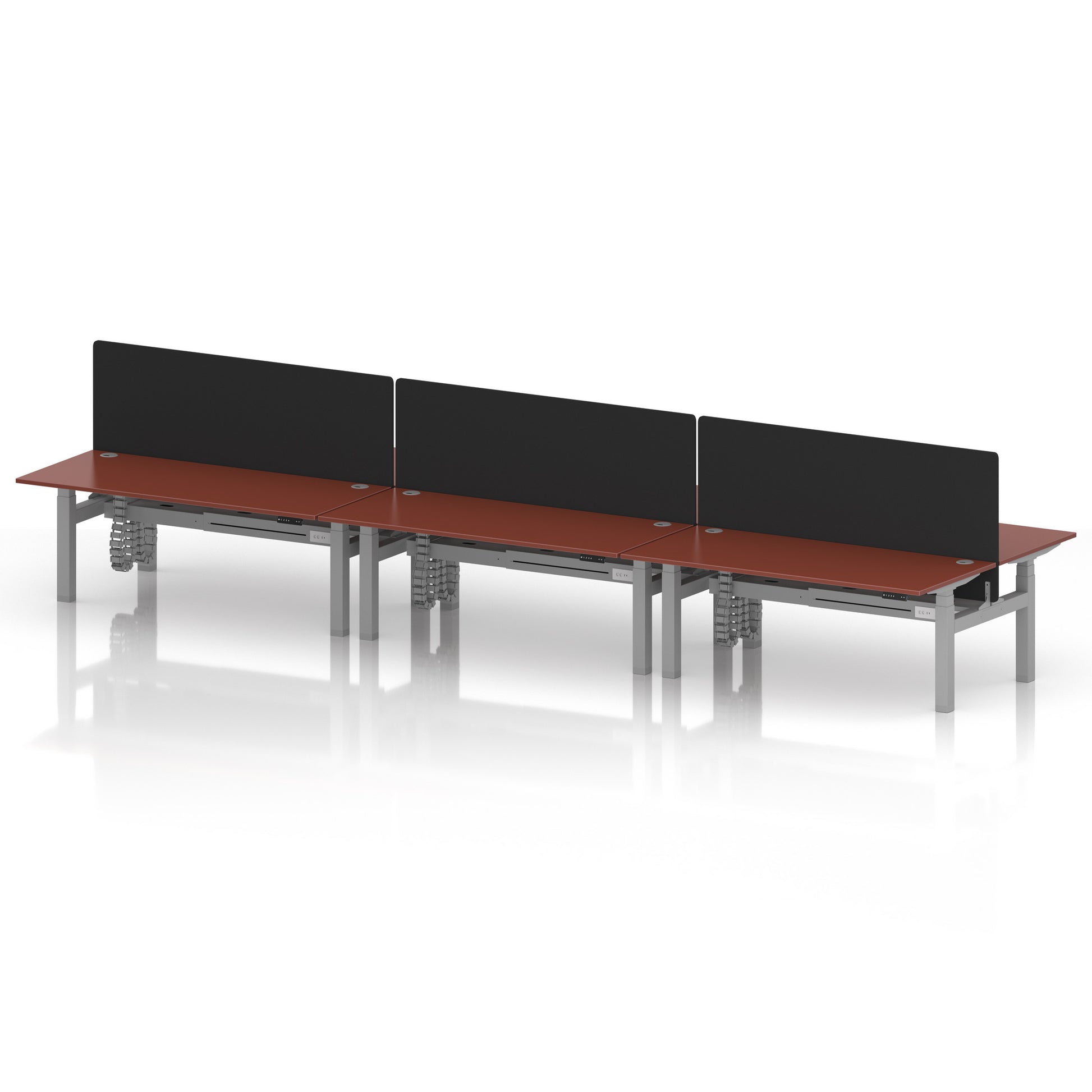 Air Back-to-Back Height Adjustable Bench Desk - 6 Person with Black Straight Screen